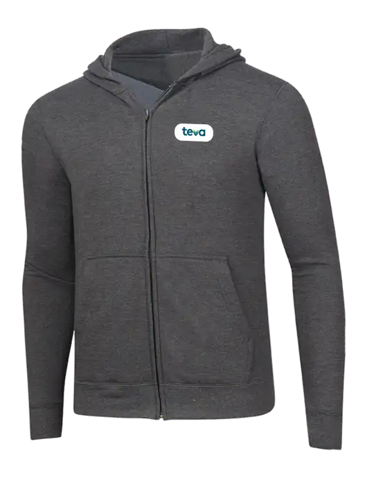 Dark Heather Grey 8.5 oz Ring Spun Zip Hooded Sweatshirt w/Teva Logo