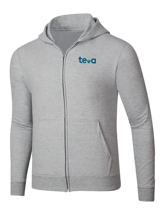 Light Grey Heather 8.5 oz Ring Spun Zip Hooded Sweatshirt w/Teva Logo