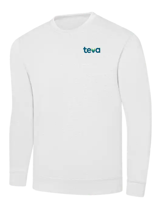 White 7.8 oz Ring Spun Crew Sweatshirt w/Teva Logo