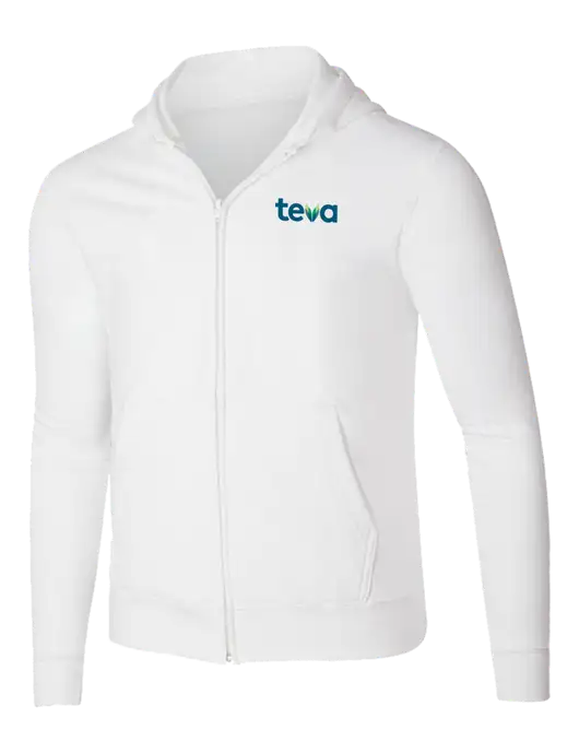 White 8.5 oz Ring Spun Zip Hooded Sweatshirt w/Teva Logo