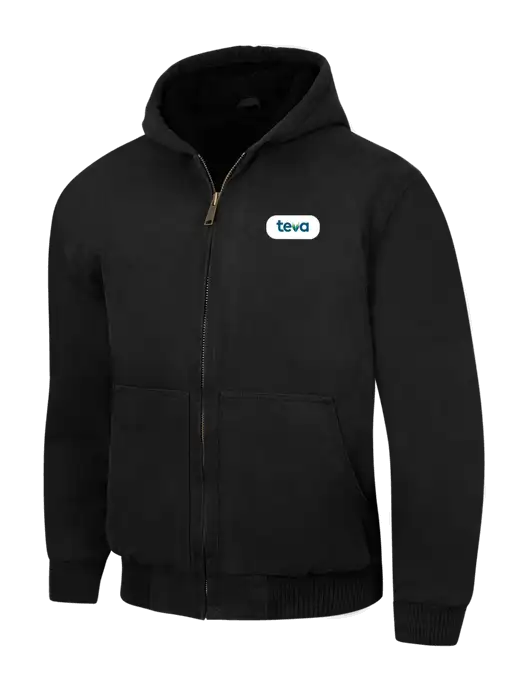 CornerStone Black Washed Duck Cloth Insulated Hooded Work Jacket w/Teva Logo