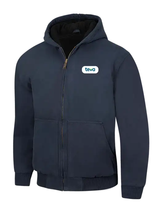 CornerStone Navy Washed Duck Cloth Insulated Hooded Work Jacket w/Teva Logo