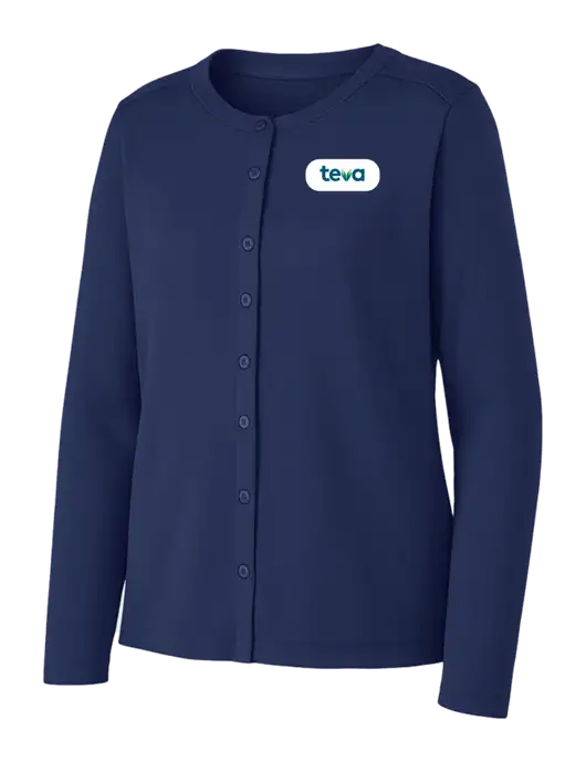 Dress Blue Navy Womens Concept Stretch Button-Front Cardigan Sweater w/Teva Logo