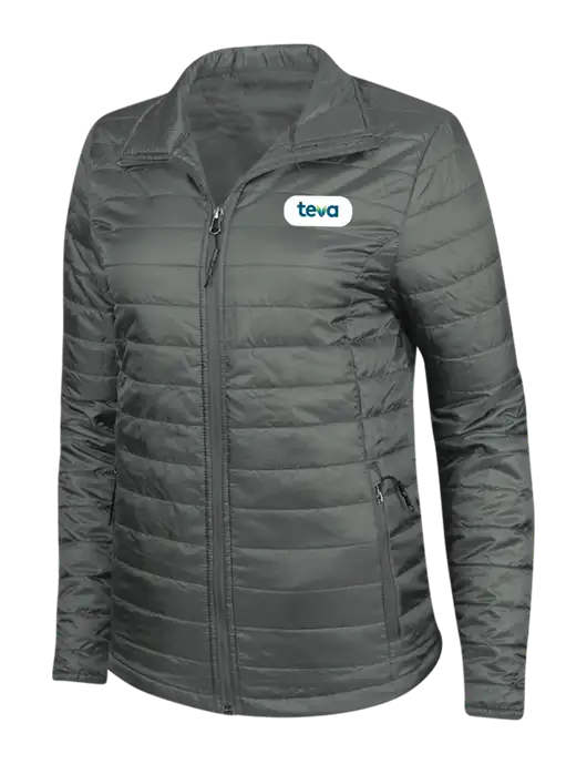 Dark Grey Womens Puffy Packable Jacket w/Teva Logo