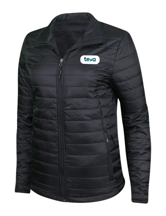 Womens Black Puffy Packable Jacket w/Teva Logo